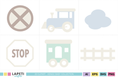 Baby Boy Train Theme Illustration Set