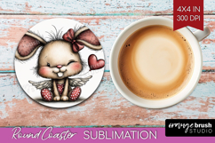 Baby Bunny Valentine Round Coaster Whimsical Animal Coaster Product Image 1