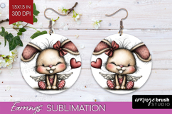 Baby Bunny Valentine Round Earrings Whimsical Animal PNG Product Image 1
