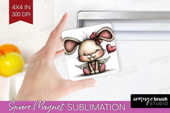 Baby Bunny Valentine Magnet Sublimation Whimsical Animal PNG Product Image 1
