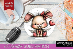 Baby Bunny Valentine Car Coaster Whimsical Animal Coaster Product Image 1