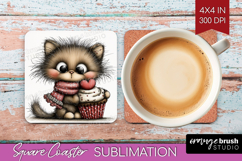 Baby Cat Valentine Square Coaster Whimsical Animal Coaster Product Image 1