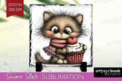 Baby Cat Valentine Slate PNG Whimsical Animal Square Slate Product Image 1