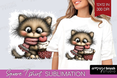 Baby Cat Valentine Square Tshirt Background Whimsical Animal Product Image 1
