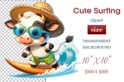 Explore this adorable cartoon baby Cow surfer clipart perfect for children's parties, summer events, birthday invitations, t-shirt designs, sublimation prints, scrapbooking, and more. Bring a fun, summer vibe to your projects.