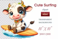 Explore this adorable cartoon baby Cow surfer clipart perfect for children's parties, summer events, birthday invitations, t-shirt designs, sublimation prints, scrapbooking, and more. Bring a fun, summer vibe to your projects.