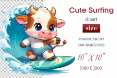Explore this adorable cartoon baby Cow surfer clipart perfect for children's parties, summer events, birthday invitations, t-shirt designs, sublimation prints, scrapbooking, and more. Bring a fun, summer vibe to your projects.