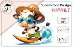 Explore this adorable cartoon baby Cow surfer clipart perfect for children's parties, summer events, birthday invitations, t-shirt designs, sublimation prints, scrapbooking, and more. Bring a fun, summer vibe to your projects.
