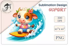 Explore this adorable cartoon baby Cow surfer clipart perfect for children's parties, summer events, birthday invitations, t-shirt designs, sublimation prints, scrapbooking, and more. Bring a fun, summer vibe to your projects.