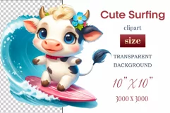 Explore this adorable cartoon baby Cow surfer clipart perfect for children's parties, summer events, birthday invitations, t-shirt designs, sublimation prints, scrapbooking, and more. Bring a fun, summer vibe to your projects.