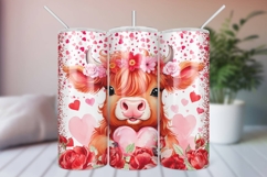 Valentine&#039;s Day Baby Highland Cow &amp; Flowers Tumbler Wrap PNG Product Image 1
