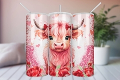 Valentine&#039;s Day Baby Highland Cow Tumbler Wrap, Sublimation Product Image 1