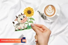 Baby cow sunflower Sticker, Adorable baby cow Sticker Product Image 1
