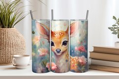 Baby Deer and Flowers 20oz Tumbler Sublimation PNG Product Image 1