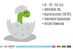 Baby dinosaur hatching from a gray egg for cupcake toppers and favor tags