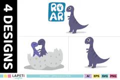 Two cute baby dinosaurs hatching from a large spotted dinosaur egg.
