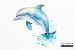 Baby Dolphin Watercolor PNG Clipart Product Image 1