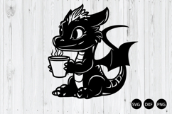 Baby Dragon Drinking Coffee SVG, Baby Dragon SVG Product Image 1