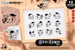 Baby Elephant Head Christmas Clipart Set Holding Element Product Image 1