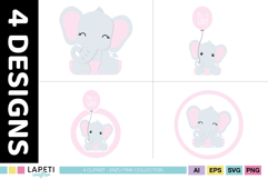 Cute nursery elephant graphics with transparent background.