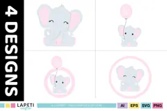 Cute nursery elephant graphics with transparent background.