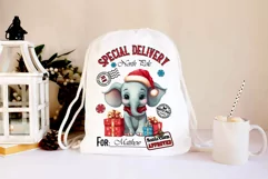 Santa Sack Sublimation | Baby Elephant with Christmas Gifts Product Image 2