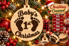 Baby Footprint Laser Cut Wood File, Christmas Ornament SVG Product Image 1
