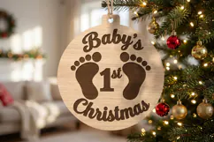Baby Footprint Laser Cut Wood File, Christmas Ornament SVG Product Image 2