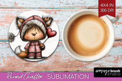 Baby Fox Valentine Round Coaster Whimsical Animal Coaster Product Image 1
