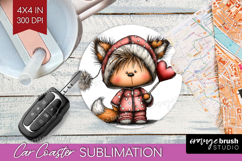 Baby Fox Valentine Car Coaster Whimsical Animal Coaster PNG Product Image 1