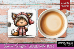 Baby Fox Valentine Square Coaster Whimsical Animal Coaster Product Image 1