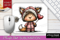 Baby Fox Valentine Mouse Pad Sublimation Whimsical Animal Product Image 1