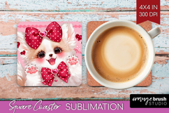 Baby Fox Valentine Square Coaster Cute Valentines Day PNG Product Image 1