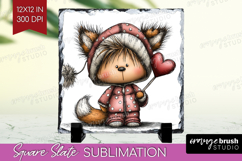 Baby Fox Valentine Slate PNG Whimsical Animal Square Slate Product Image 1