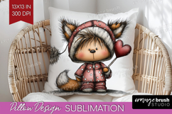 Baby Fox Valentine Pillow Sublimation Whimsical Animal Cover Product Image 1