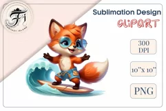 Explore this adorable cartoon Baby Fox surfer clipart perfect for children's parties, summer events, birthday invitations, t-shirt designs, sublimation prints, scrapbooking, and more. Bring a fun summer vibe to your projects.