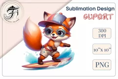 Explore this adorable cartoon Baby Fox surfer clipart perfect for children's parties, summer events, birthday invitations, t-shirt designs, sublimation prints, scrapbooking, and more. Bring a fun summer vibe to your projects.