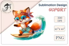 Explore this adorable cartoon Baby Fox surfer clipart perfect for children's parties, summer events, birthday invitations, t-shirt designs, sublimation prints, scrapbooking, and more. Bring a fun summer vibe to your projects.