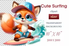 Explore this adorable cartoon Baby Fox surfer clipart perfect for children's parties, summer events, birthday invitations, t-shirt designs, sublimation prints, scrapbooking, and more. Bring a fun summer vibe to your projects.
