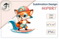 Explore this adorable cartoon Baby Fox surfer clipart perfect for children's parties, summer events, birthday invitations, t-shirt designs, sublimation prints, scrapbooking, and more. Bring a fun summer vibe to your projects.