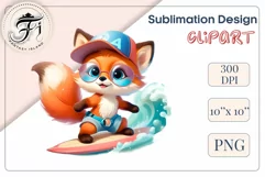 Explore this adorable cartoon Baby Fox surfer clipart perfect for children's parties, summer events, birthday invitations, t-shirt designs, sublimation prints, scrapbooking, and more. Bring a fun summer vibe to your projects.