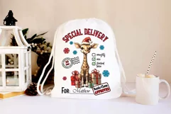 Santa Sack Sublimation | Baby Giraffe with Christmas Gifts Product Image 2