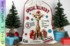 Santa Sack Sublimation | Baby Giraffe with Christmas Gifts Product Image 1