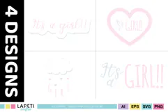 Pink It’s a Girl lettering design with soft cloud-shaped background
