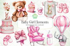 Baby Girl Elements Watercolor Sublimation Clipart Product Image 1