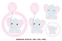 Baby girl elephant clipart collection with four pastel illustrations.