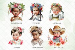 Baby Girl in Traditional Dress Watercolor Big Bundle Clipart Product Image 4