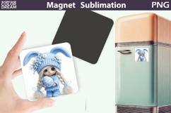 Blue Easter Bunny Girl Magnet | Cute Spring Sublimation Product Image 1