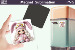 Pink Bunny Girl Magnet | Easter Sublimation Product Image 1