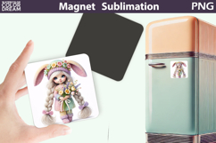 Floral Bunny Girl Magnet | Easter Sublimation Product Image 1